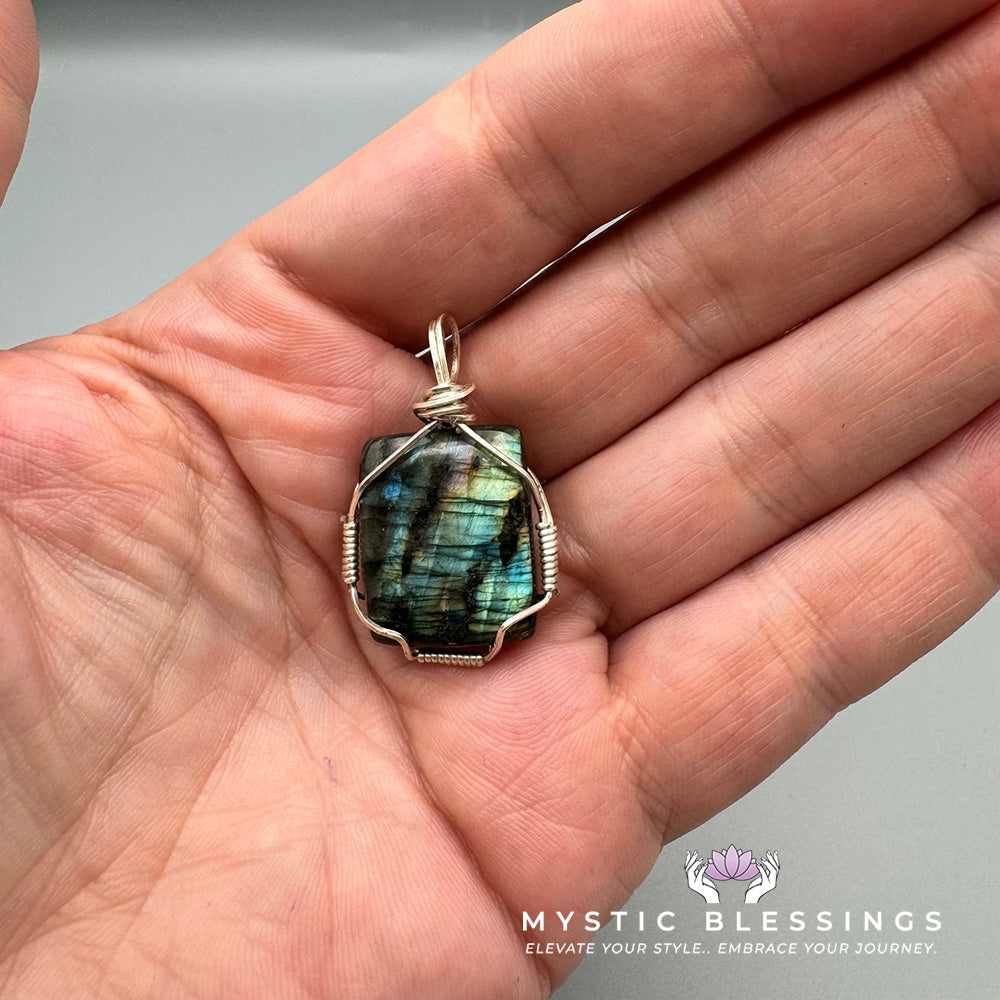 Labradorite Square Wrapped Pendant